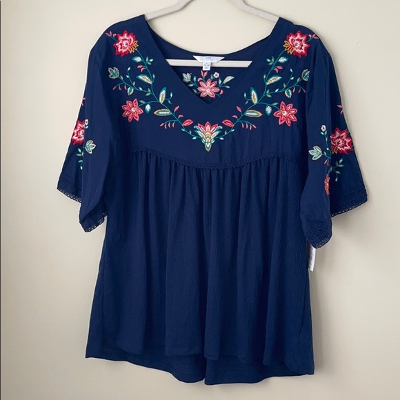 Time and Tru Tops - Embroidered Knit Top